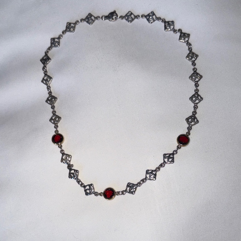 David Yurman Gold & Silver necklace with red ruby gemstone